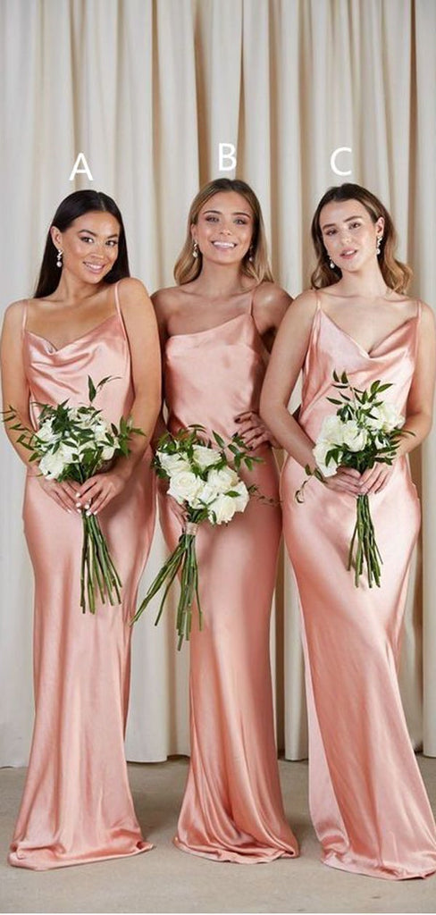 Simple Pink Sheath Spaghetti Straps Cheap Long Bridesmaid Dresses,WG1041
