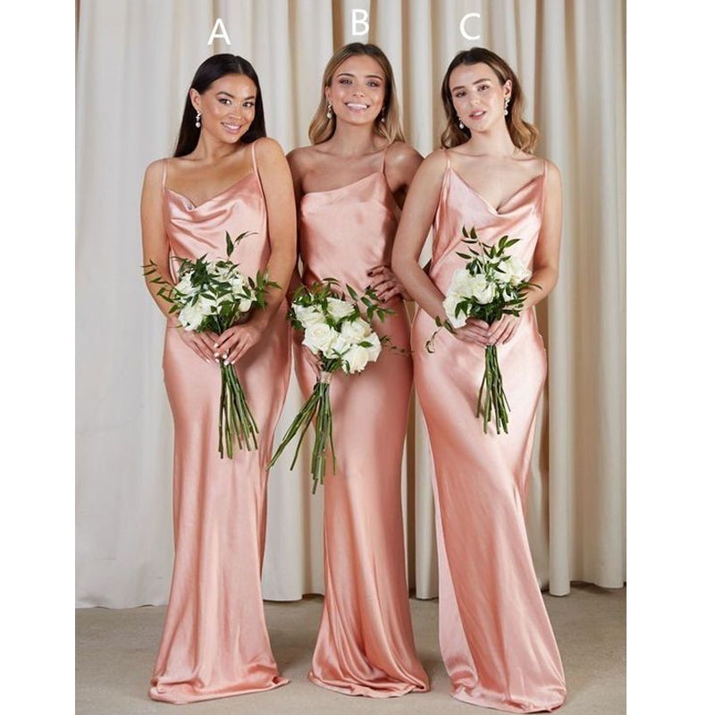 Simple Pink Sheath Spaghetti Straps Cheap Long Bridesmaid Dresses,WG1041