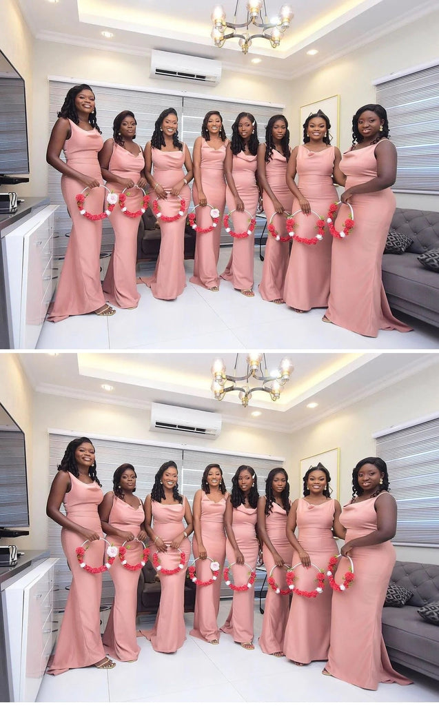 Simple Pink Straps Mermaid Cheap Long Bridesmaid Dresses Online,WG1454
