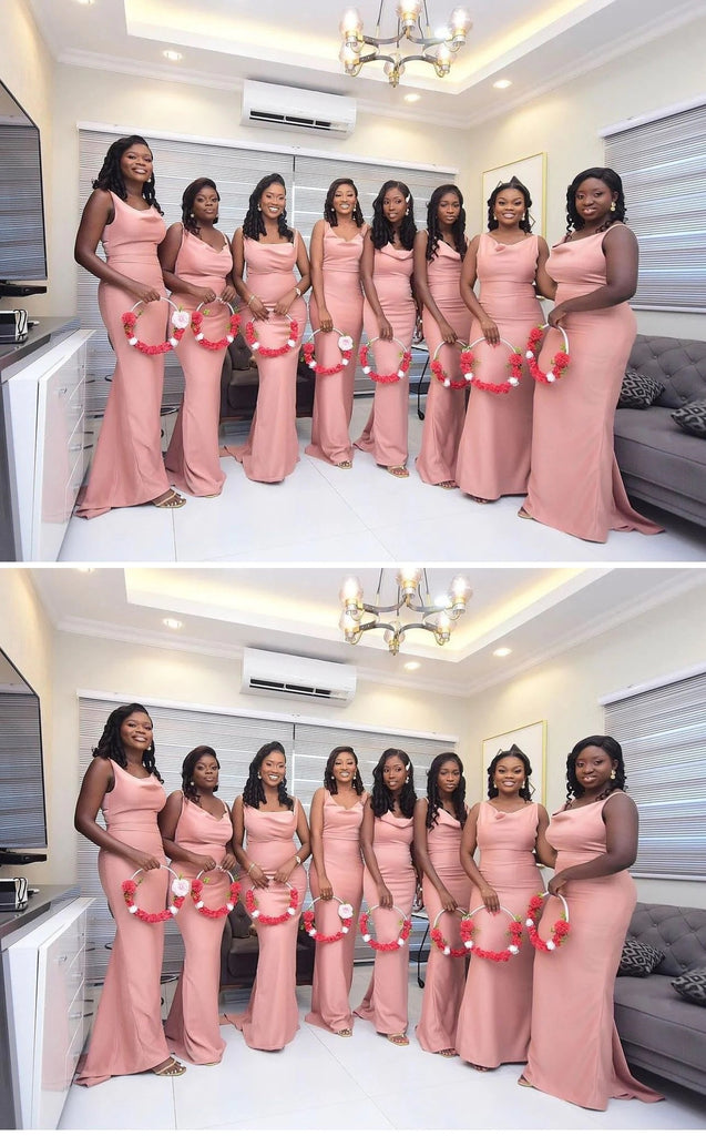 Simple Pink Straps Mermaid Cheap Long Bridesmaid Dresses Online,WG1454