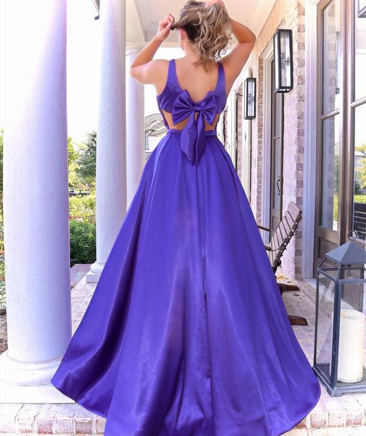 Simple Purple A-line V-neck Cheap Long Prom Dresses Online, Dance Dresses,12543