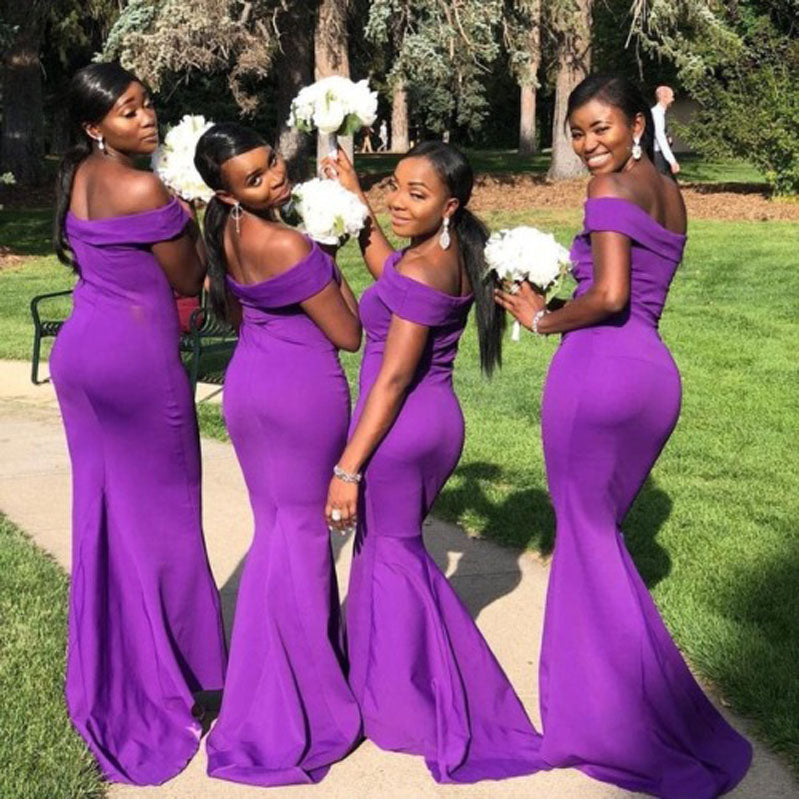 Simple Purple Mermaid Off Shoulder Cheap Long Bridesmaid Dresses,WG1409