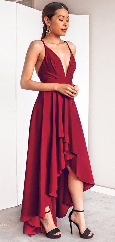 Simple Red High Low Cheap Bridesmaid Dresses Online, WG756