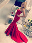 Simple Red Mermaid Strapless Long Evening Prom Dresses, 17606