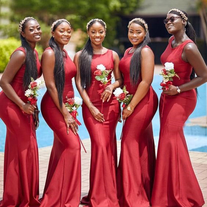 Simple Red Mermaid Straps Cheap Long Bridesmaid Dresses Online,WG1286