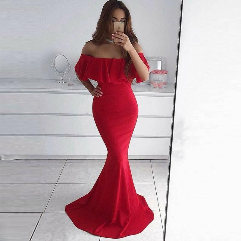 Simple Red Off Shoulder Long Evening Prom Dresses, Cheap Sweet 16 Dresses, 18315