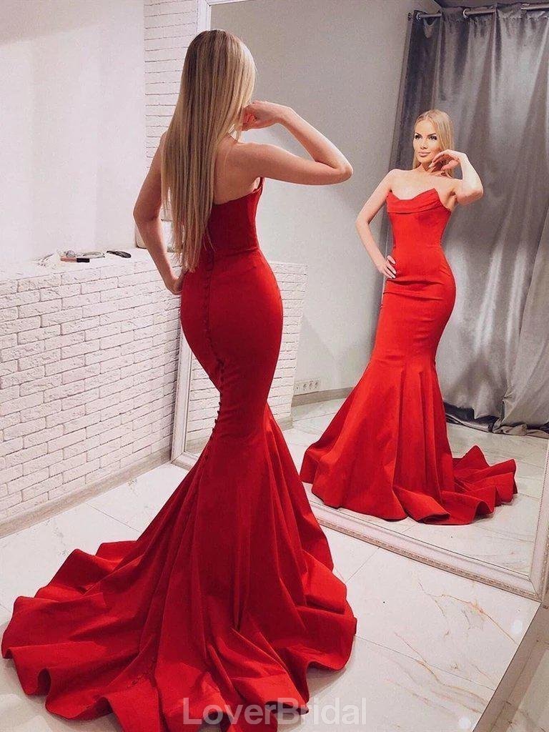 Simple Red Scoop Mermaid Cheap Evening Prom Dresses, Evening Party Prom Dresses, 12146
