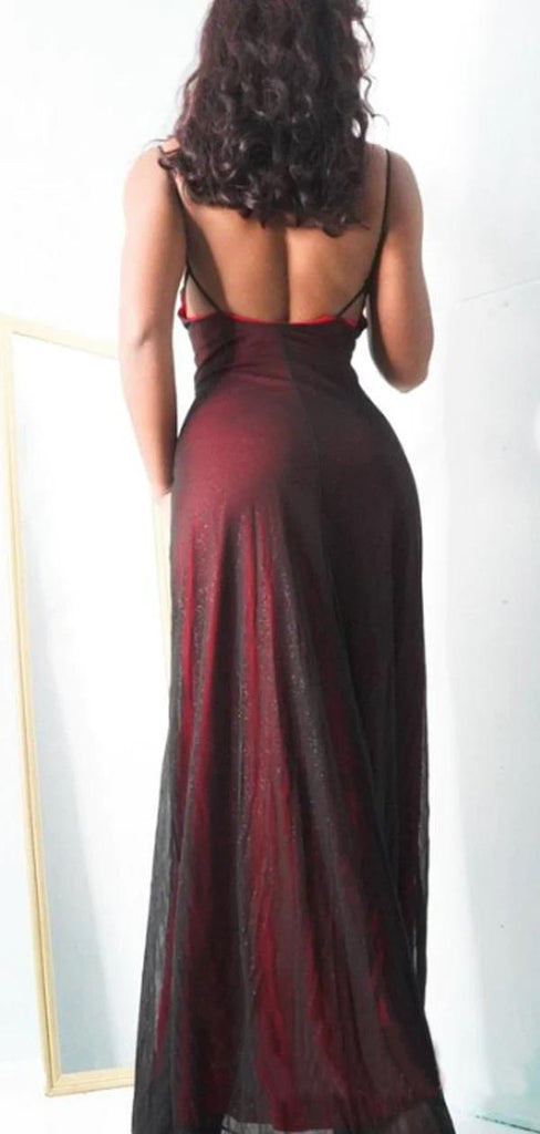 Simple Red Sheath Spaghetti Straps Maxi Long Prom Dresses,13018