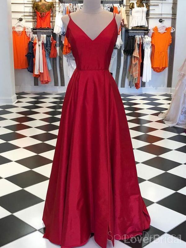 Simple Red Spaghetti Straps Long Evening Prom Dresses, Cheap Party Custom Prom Dresses, 18632