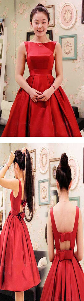 Simple red stain A-line bowknot cute unique formal freshman homecoming prom gown dress,BD0025