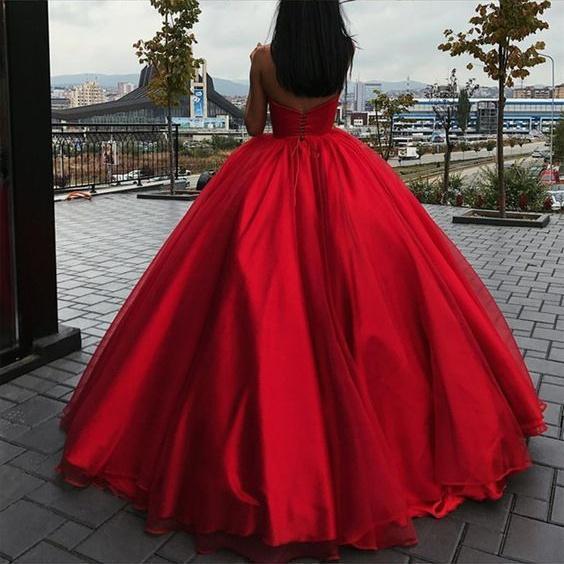 Simple Red Sweetheart A-line Ball Gown Long Evening Prom Dresses, 17683