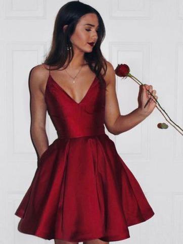 Simple Satin Short Cheap Red Homecoming Dresses Under 100, CM380