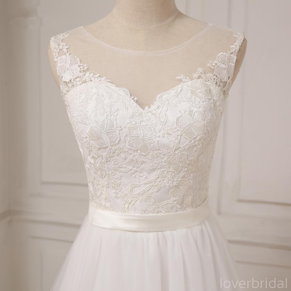 Simple Scoop Lace Wedding Dresses Online, Cheap Bridal Dresses, WD507