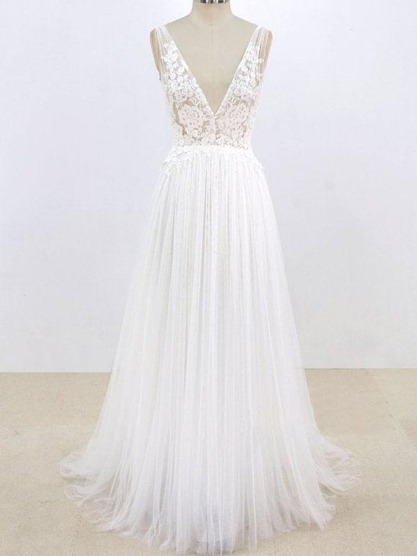 Simple Sexy Deep Low V Neck Small A-line Cheap Dresses For Wedding, WD398