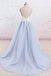 Simple Spaghetti Straps Light Blue A line Long Evening Prom Dresses, 17525