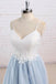 Simple Spaghetti Straps Light Blue A line Long Evening Prom Dresses, 17525