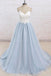 Simple Spaghetti Straps Light Blue A line Long Evening Prom Dresses, 17525