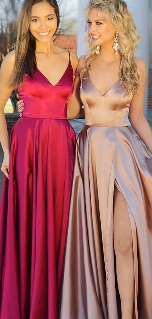 Simple Spaghetti Straps Side Slit Long Evening Prom Dresses, Cheap Custom Sweet 16 Dresses, 18540