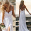 Simple Spaghetti White Lace Side Slit Wedding Dresses For Beach Wedding, WD0047