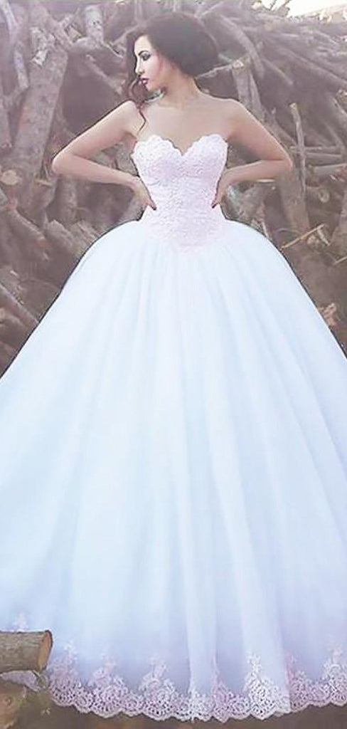 Simple Strapless Lace Beaded A line Cheap Wedding Dresses Online, WD429