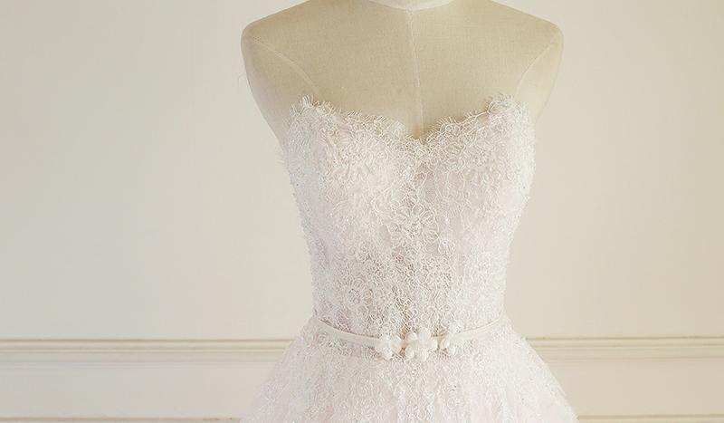 Simple Strapless Pale Pink Lace A line Wedding Bridal Dresses, Custom Made Wedding Dresses, Affordable Wedding Bridal Gowns, WD262