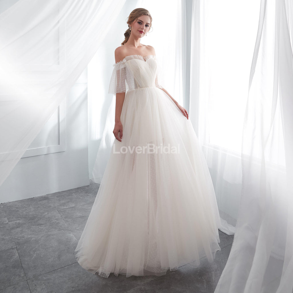 Simple Sweetheart See Through Lace A-line Cheap Wedding Dresses Online, Unique Bridal Dresses, WD577