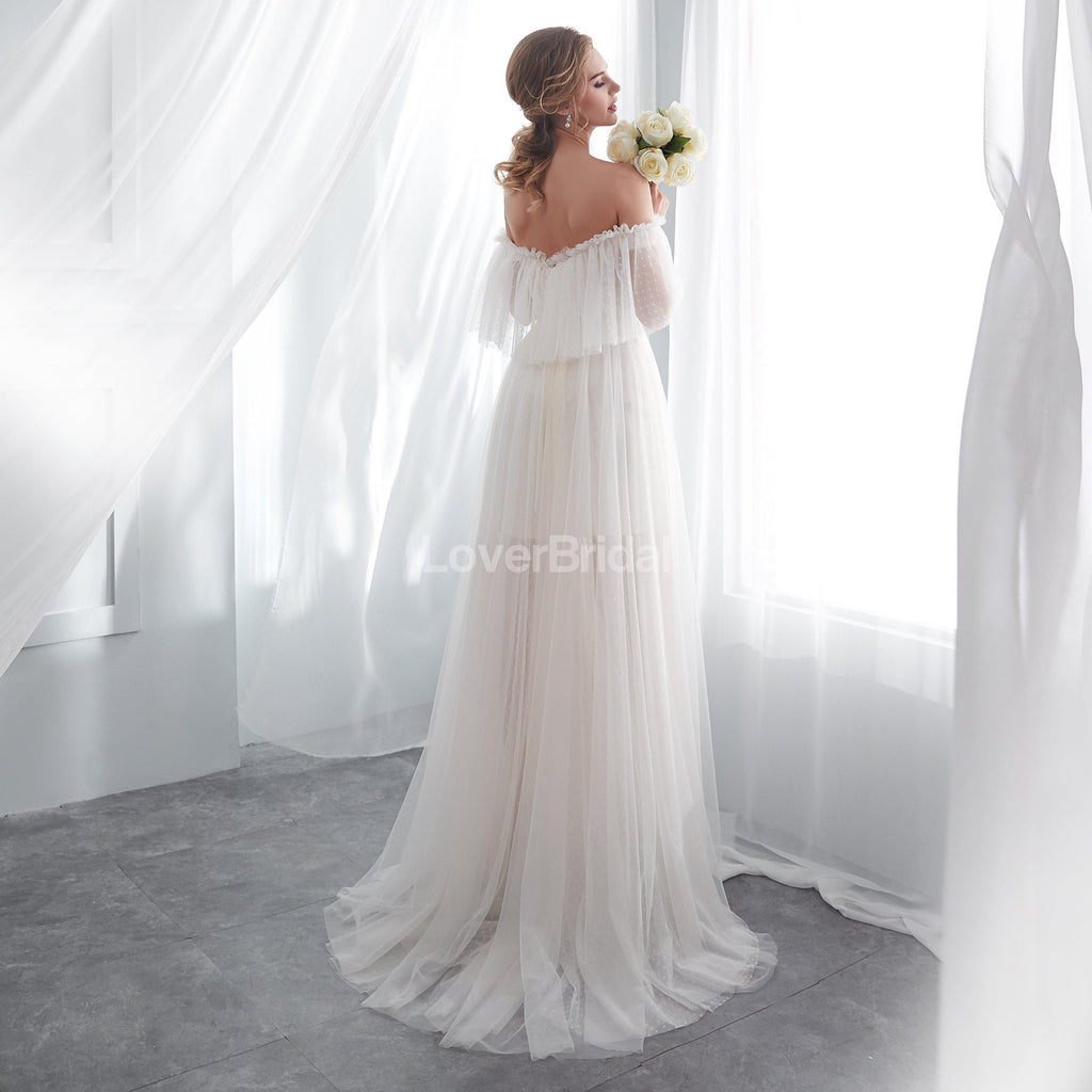 Simple Sweetheart See Through Lace A-line Cheap Wedding Dresses Online, Unique Bridal Dresses, WD577