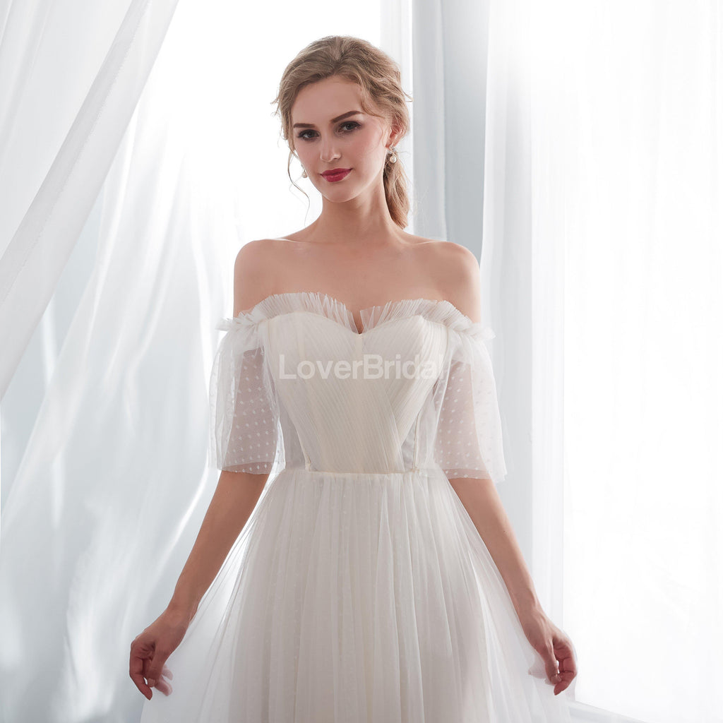 Simple Sweetheart See Through Lace A-line Cheap Wedding Dresses Online, Unique Bridal Dresses, WD577