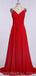 Simple V Neck Chiffon Red Cheap Long Evening Prom Dresses,  Custom Sweet16 Dresses, 18402