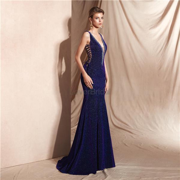 Simple V Neck Mermaid Evening Prom Dresses, Evening Party Prom Dresses, 12072