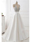 Simple White A-line V-neck Long Prom Dresses Online, Evening Party Dresses,12519