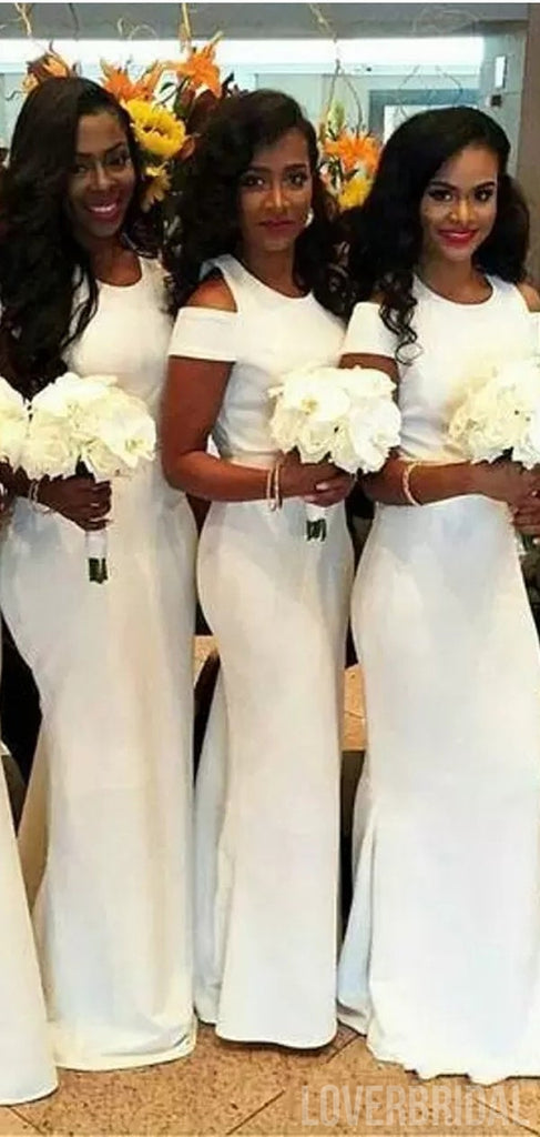 Simple White Mermaid Cap Sleeves Jewel Cheap Bridesmaid Dresses Online,WG1012