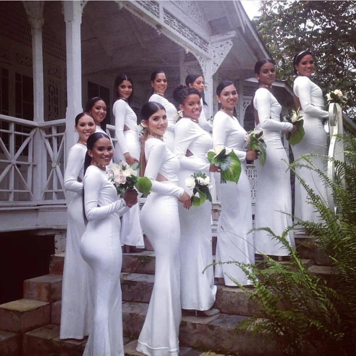 Simple White Mermaid Long Sleeves Cheap Bridesmaid Dresses Online,WG1414