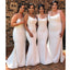 Simple White Mermaid Spaghetti Straps Cheap Long Bridesmaid Dresses,WG1272