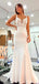 Simple White Mermaid V-neck Cheap Long Prom Dresses Online,12624