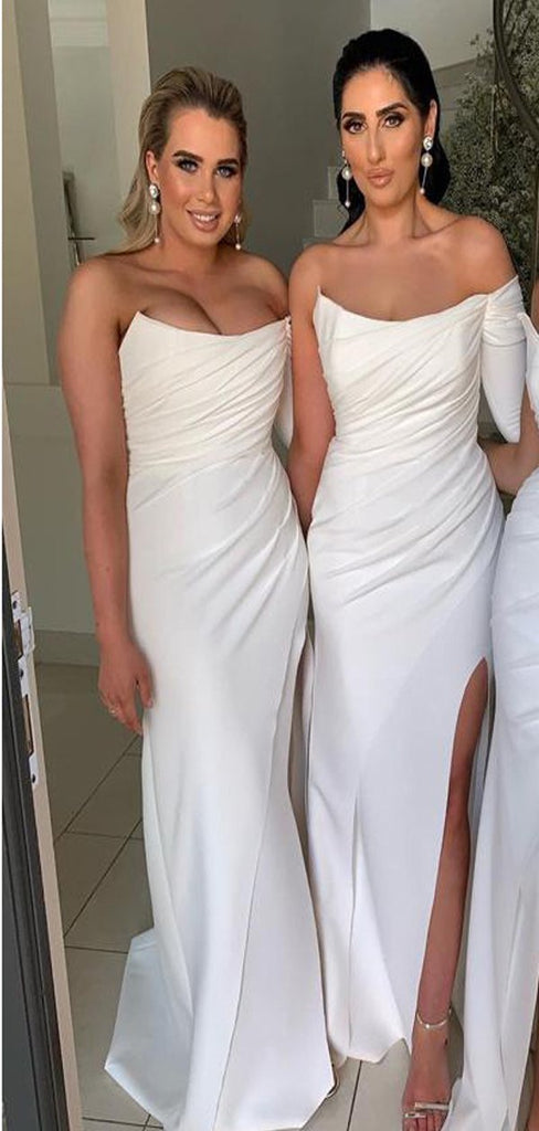 Simple White One Shoulder High Slit Sweetheart Mermaid Bridesmaid Dresses Online,WG904