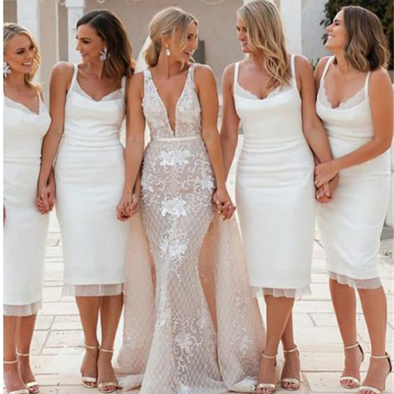 Simple White Sheath Cheap Short Bridesmaid Dresses Online,WG1199