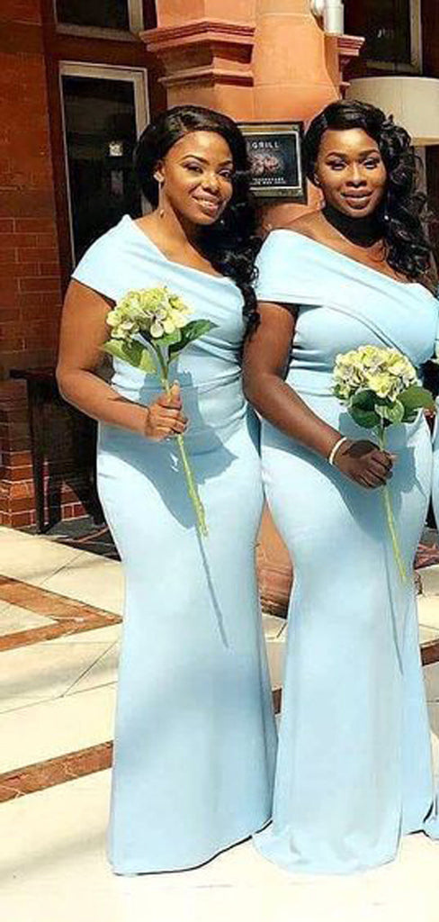 Sky Blue Mermaid One Shoulder Cheap Long Bridesmaid Dresses,WG1212