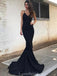 Spaghetti Straps Black Mermaid Long Evening Prom Dresses, Evening Party Prom Dresses, 12169