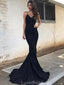 Spaghetti Straps Black Mermaid Long Evening Prom Dresses, Evening Party Prom Dresses, 12169