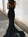 Spaghetti Straps Black Mermaid Long Evening Prom Dresses, Evening Party Prom Dresses, 12169