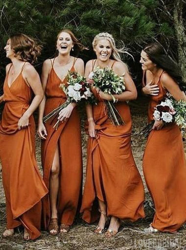 Spaghetti Straps Burnt Orange Cheap Bridesmaid Dresses Online, WG267