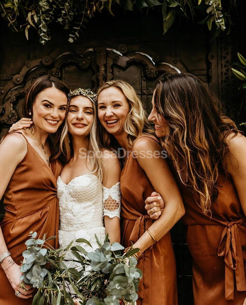 Spaghetti Straps Burnt Orange Short Bridesmaid Dresses Online, Cheap Bridesmaids Dresses, WG714