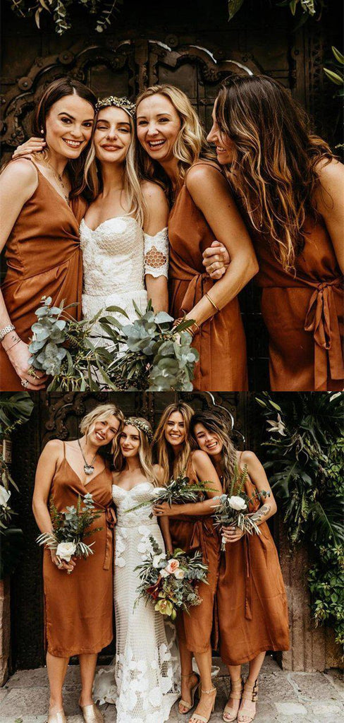 Spaghetti Straps Burnt Orange Short Bridesmaid Dresses Online, Cheap Bridesmaids Dresses, WG714