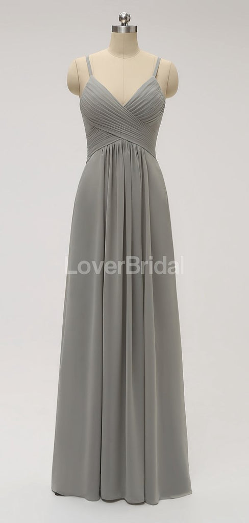 Spaghetti Straps Chiffon Grey Cheap Bridesmaid Dresses Online, WG582