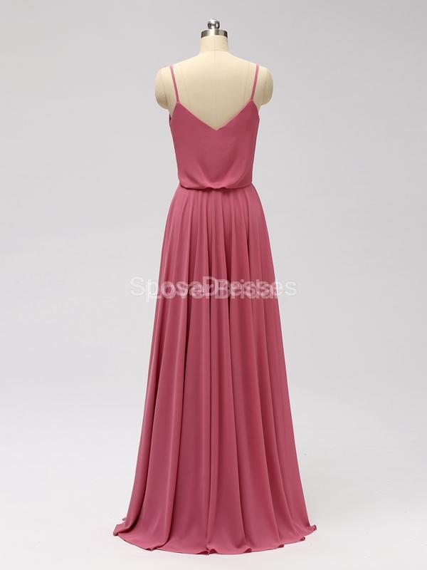 Spaghetti Straps Dusty Pink Chiffon Long Cheap Bridesmaid Dresses Online, WG600