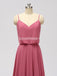 Spaghetti Straps Dusty Pink Chiffon Long Cheap Bridesmaid Dresses Online, WG600