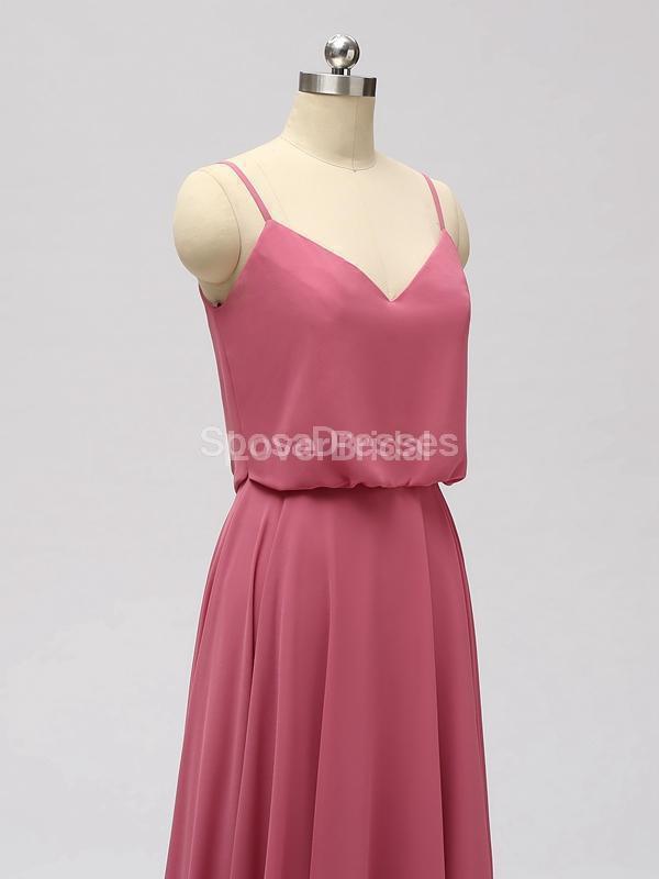 Spaghetti Straps Dusty Pink Chiffon Long Cheap Bridesmaid Dresses Online, WG600