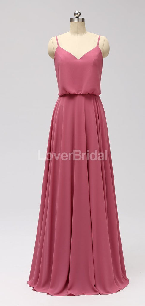 Spaghetti Straps Dusty Pink Chiffon Long Cheap Bridesmaid Dresses Online, WG600