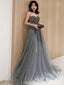 Spaghetti Straps Grey Beaded A-line Long Evening Prom Dresses, Evening Party Prom Dresses, 12207